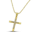 Βαπτιστικός Σταυρός για Κορίτσι CS048 Χρυσός 14K Ανάγλυφος με Ζιργκόν και Λευκόχρυσες Λεπτομέρειες