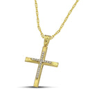 Βαπτιστικός Σταυρός για Κορίτσι CS048 Χρυσός 14K Ανάγλυφος με Ζιργκόν και Λευκόχρυσες Λεπτομέρειες