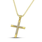Βαπτιστικός Σταυρός για Κορίτσι CS048 Χρυσός 14K Ανάγλυφος με Ζιργκόν και Λευκόχρυσες Λεπτομέρειες