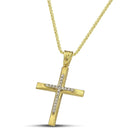 Βαπτιστικός Σταυρός για Κορίτσι CS048 Χρυσός 14K Ανάγλυφος με Ζιργκόν και Λευκόχρυσες Λεπτομέρειες