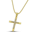Βαπτιστικός Σταυρός για Κορίτσι CS048 Χρυσός 14K Ανάγλυφος με Ζιργκόν και Λευκόχρυσες Λεπτομέρειες