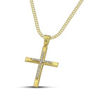 Βαπτιστικός Σταυρός για Κορίτσι CS048 Χρυσός 14K Ανάγλυφος με Ζιργκόν και Λευκόχρυσες Λεπτομέρειες