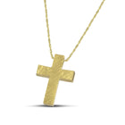 Βαπτιστικός Σταυρός για Κορίτσι CS049 Χρυσός 14K Διπλής Όψεως με Ανάγλυφη Επιφάνεια