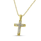 Βαπτιστικός Σταυρός για Κορίτσι MCS091 Χρυσός 14K Διπλής Όψεως με Λευκόχρυσο Σχέδιο & Ζιργκόν