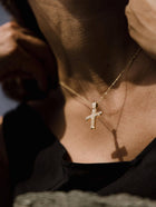 Βαπτιστικός Σταυρός για Κορίτσι MCS091 Χρυσός 14K Διπλής Όψεως με Λευκόχρυσο Σχέδιο & Ζιργκόν