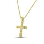 Βαπτιστικός Σταυρός για Κορίτσι MCS094 Χρυσός 14K Διπλής Όψεως με Λευκόχρυσο Σχέδιο & Ζιργκόν