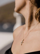 Βαπτιστικός Σταυρός για Κορίτσι MCS094 Χρυσός 14K Διπλής Όψεως με Λευκόχρυσο Σχέδιο & Ζιργκόν