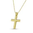 Βαπτιστικός Σταυρός για Κορίτσι MCS079 Χρυσός 14K Διπλής Όψεως με Λουστρέ & Σαγρέ Σχέδιο