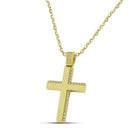 Βαπτιστικός Σταυρός για Κορίτσι MCS079 Χρυσός 14K Διπλής Όψεως με Λουστρέ & Σαγρέ Σχέδιο
