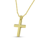 Βαπτιστικός Σταυρός για Κορίτσι MCS079 Χρυσός 14K Διπλής Όψεως με Λουστρέ & Σαγρέ Σχέδιο