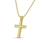 Βαπτιστικός Σταυρός για Κορίτσι MCS079 Χρυσός 14K Διπλής Όψεως με Λουστρέ & Σαγρέ Σχέδιο