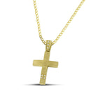 Βαπτιστικός Σταυρός για Κορίτσι MCS053 Χρυσός 14K Διπλής Όψεως με Ζιργκόν και Σαγρέ Επιφάνεια