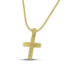 Βαπτιστικός Σταυρός για Κορίτσι MCS053 Χρυσός 14K Διπλής Όψεως με Ζιργκόν και Σαγρέ Επιφάνεια