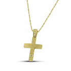 Βαπτιστικός Σταυρός για Κορίτσι MCS053 Χρυσός 14K Διπλής Όψεως με Ζιργκόν και Σαγρέ Επιφάνεια