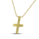 Βαπτιστικός Σταυρός για Κορίτσι MCS053 Χρυσός 14K Διπλής Όψεως με Ζιργκόν και Σαγρέ Επιφάνεια