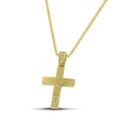 Βαπτιστικός Σταυρός για Κορίτσι MCS053 Χρυσός 14K Διπλής Όψεως με Ζιργκόν και Σαγρέ Επιφάνεια