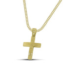 Βαπτιστικός Σταυρός για Κορίτσι MCS053 Χρυσός 14K Διπλής Όψεως με Ζιργκόν και Σαγρέ Επιφάνεια