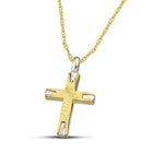 Βαπτιστικός Σταυρός για Κορίτσι CS025 Χρυσός 14K Δίχρωμος Διπλής Όψεως με Ανάγλυφο Σχέδιο