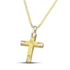 Βαπτιστικός Σταυρός για Κορίτσι CS025 Χρυσός 14K Δίχρωμος Διπλής Όψεως με Ανάγλυφο Σχέδιο