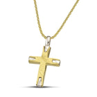Βαπτιστικός Σταυρός για Κορίτσι CS025 Χρυσός 14K Δίχρωμος Διπλής Όψεως με Ανάγλυφο Σχέδιο