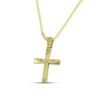 Βαπτιστικός Σταυρός για Κορίτσι MCS095 Χρυσός 14K Διπλής Όψεως με Γεωμετρικές Λεπτομέρειες και Ζιργκόν