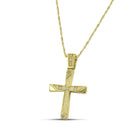 Βαπτιστικός Σταυρός για Κορίτσι MCS095 Χρυσός 14K Διπλής Όψεως με Γεωμετρικές Λεπτομέρειες και Ζιργκόν