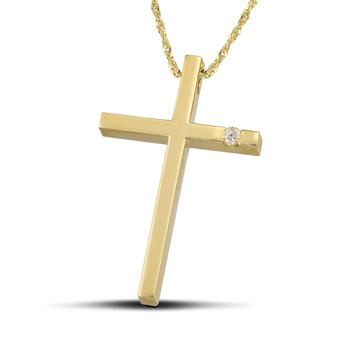 Βαπτιστικός σταυρός για κορίτσι από χρυσό 14K κλασικός με ένα διαμάντι