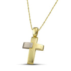 Βαπτιστικός Σταυρός για Κορίτσι CS044 Χρυσός 14K Ματ με Ασύμμετρη Λευκόχρυση Λεπτομέρεια
