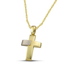 Βαπτιστικός Σταυρός για Κορίτσι CS044 Χρυσός 14K Ματ με Ασύμμετρη Λευκόχρυση Λεπτομέρεια