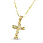 Βαπτιστικός Σταυρός για Κορίτσι CS045 Χρυσός 14K Ματ με Λευκόχρυσο Σχέδιο