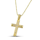 Βαπτιστικός Σταυρός για Κορίτσι CS045 Χρυσός 14K Ματ με Λευκόχρυσο Σχέδιο