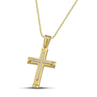 Βαπτιστικός Σταυρός για Κορίτσι CS045 Χρυσός 14K Ματ με Λευκόχρυσο Σχέδιο
