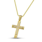 Βαπτιστικός Σταυρός για Κορίτσι CS045 Χρυσός 14K Ματ με Λευκόχρυσο Σχέδιο