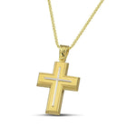 Βαπτιστικός Σταυρός για Κορίτσι CS038 Χρυσός 14K Ματ με Λευκόχρυσο Σταυρό