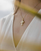 Βαπτιστικός Σταυρός για Κορίτσι CS038 Χρυσός 14K Ματ με Λευκόχρυσο Σταυρό