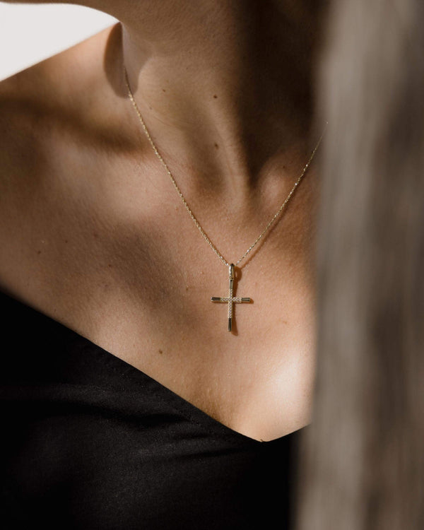 Βαπτιστικός Σταυρός για Κορίτσι MCS087 Χρυσός 14K Ματ με Ζιργκόν και Λουστρέ Άκρες