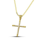 Βαπτιστικός Σταυρός για Κορίτσι CS023 Χρυσός 14K Μίνιμαλ με Λευκόχρυσο Σχέδιο