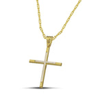 Βαπτιστικός Σταυρός για Κορίτσι CS023 Χρυσός 14K Μίνιμαλ με Λευκόχρυσο Σχέδιο