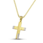 Βαπτιστικός Σταυρός για Κορίτσι CS015 Χρυσός 14K Σαγρέ με Λευκόχρυσες Λεπτομέρειες & Ζιργκόν