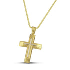 Βαπτιστικός Σταυρός για Κορίτσι CS051 Χρυσός 14K Σαγρέ με Λευκόχρυσο Σχέδιο