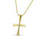 Βαπτιστικός Σταυρός για Κορίτσι MCS085 Χρυσός 14K Σαγρέ & Λουστρέ με Κεντρικό Ζιργκόν