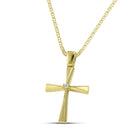 Βαπτιστικός Σταυρός για Κορίτσι MCS085 Χρυσός 14K Σαγρέ & Λουστρέ με Κεντρικό Ζιργκόν