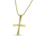 Βαπτιστικός Σταυρός για Κορίτσι MCS085 Χρυσός 14K Σαγρέ & Λουστρέ με Κεντρικό Ζιργκόν