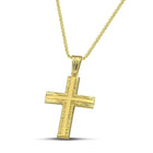 Βαπτιστικός Σταυρός για Κορίτσι CS029 Χρυσός 14K Σαγρέ με Λουστρέ Κέντρο