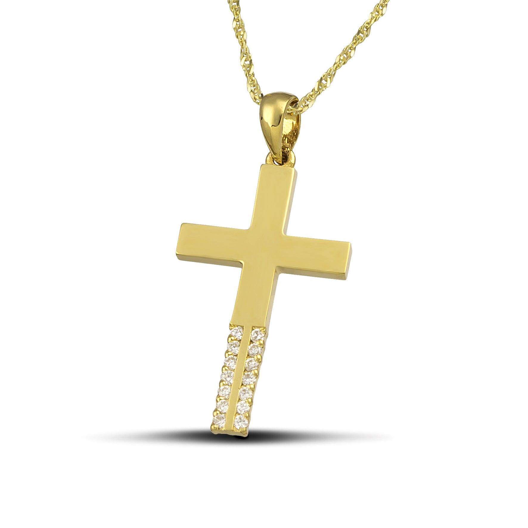 Βαπτιστικός σταυρός για κορίτσι από χρυσό 18K μίνιμαλ με διαμάντια