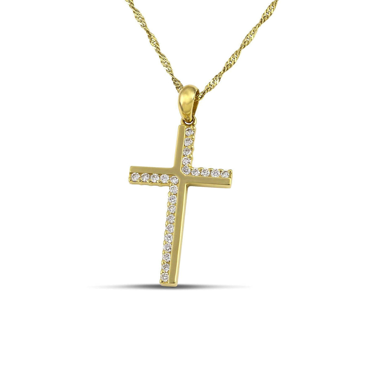 Βαπτιστικός σταυρός για κορίτσι από χρυσό 18K κλασικός με σειρά διαμαντιών