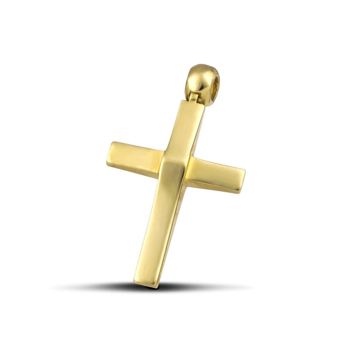 Γυναικείος σταυρός βάπτισης κατασκευασμένος από χρυσό 14 καρατίων με λουστράτη επιφάνεια.