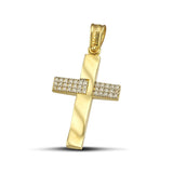 Χρυσός σταυρός βάπτισης για κορίτσι από χρυσό Κ14, με ζιργκόν και λουστράτα σχέδια.