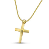 Γυναικείος σταυρός βάπτισης κατασκευασμένος από χρυσό 14 καρατίων διπλής όψης με σαγρέ και λουστράτη επιφάνεια, και χρυσή αλυσίδα 45cm.