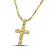Γυναικείος χρυσός σταυρός βάπτισης Κ14 διπλής όψεως με πέτρες - themelidisjewels